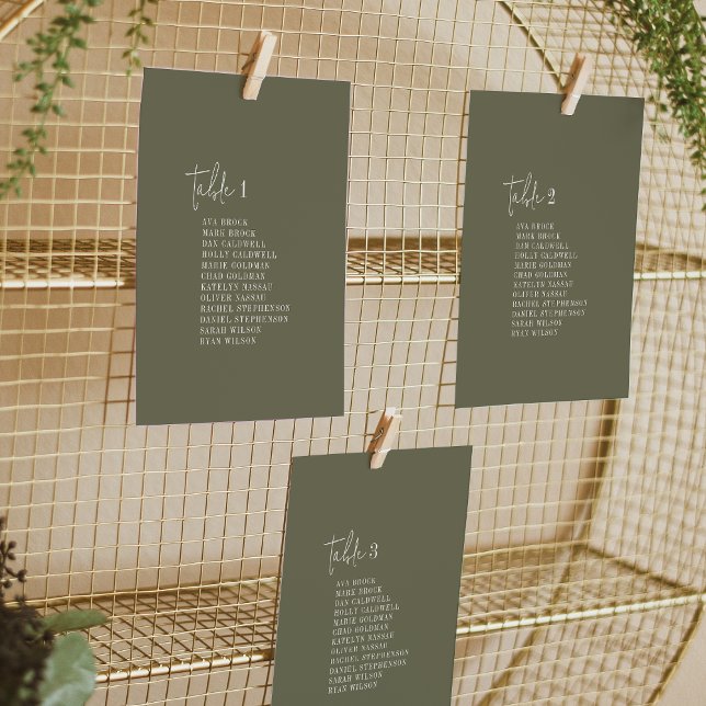 Modern Chic Olive Green Seating Chart Cards (Creator Uploaded)