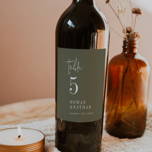 Modern Chic Olive Green Table Number Wine Labels (Creator Uploaded)