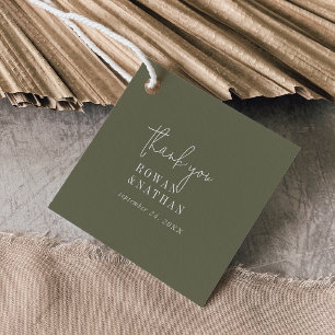 Modern Chic Olive Green Thank You Wedding Favour Tags