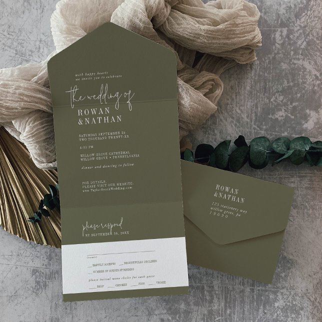 Modern Chic Olive Green Wedding All In One Invitation (Creator Uploaded)