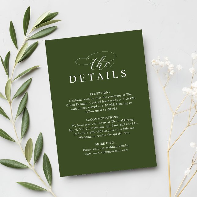 Modern Chic Olive Green Wedding Details Enclosure Card (Creator Uploaded)