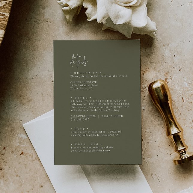 Modern Chic Olive Green Wedding Details Enclosure Card (Creator Uploaded)