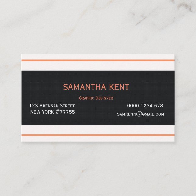 Modern chic Orange and black Business Card (Front)