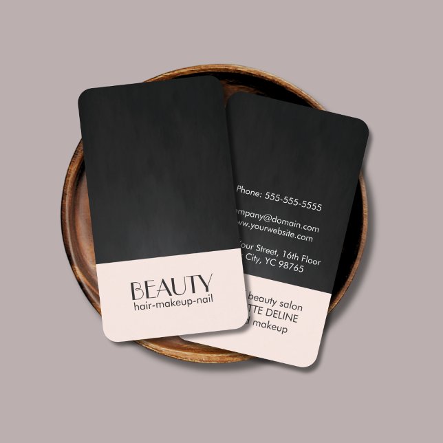 Modern Chic Pale Pink Texture Black Beauty Hair Business Card (Creator Uploaded)