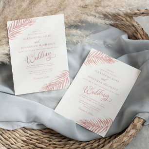 Modern Chic Palm Leaf Rose Gold Tropical Wedding Invitation