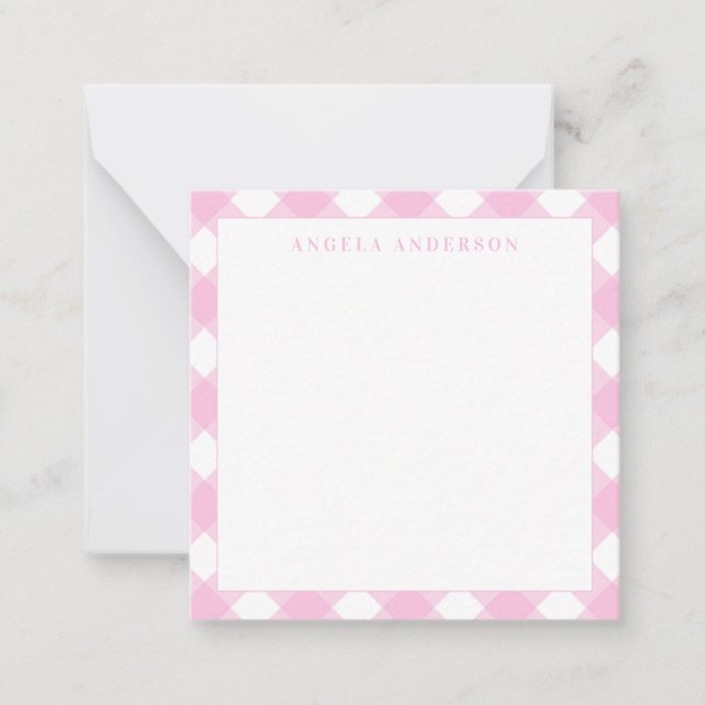 Modern Chic Pastel Blush Pink Gingham Plaid Check Card (Front)