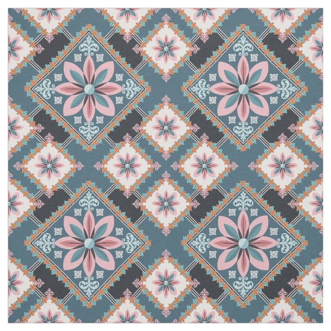 Modern Chic Pastel Geometric Floral Flower Pattern Fabric (Swatch)