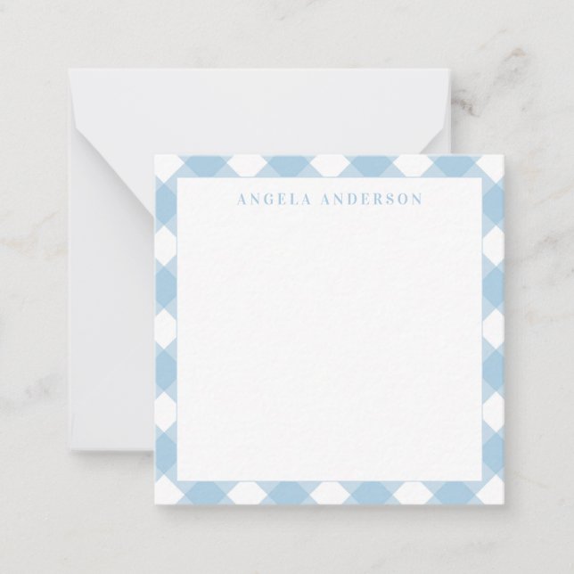 Modern Chic Pastel Light Blue Gingham Plaid Check Card (Front)