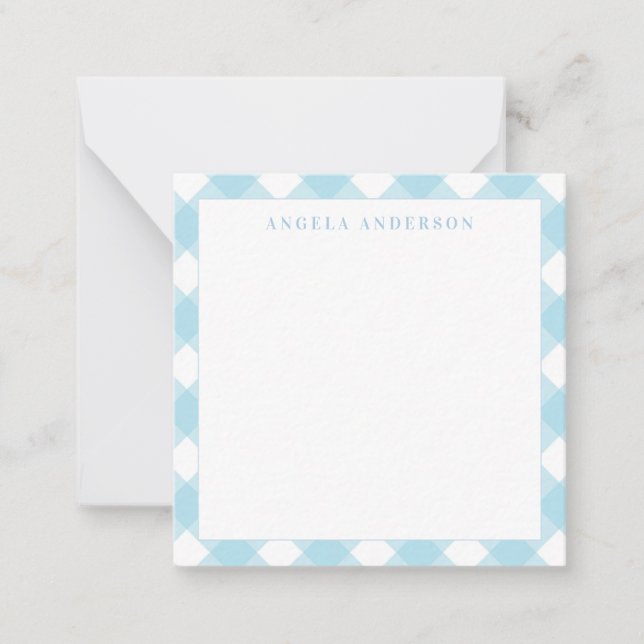 Modern Chic Pastel Light Blue Gingham Plaid Check  Card (Front)