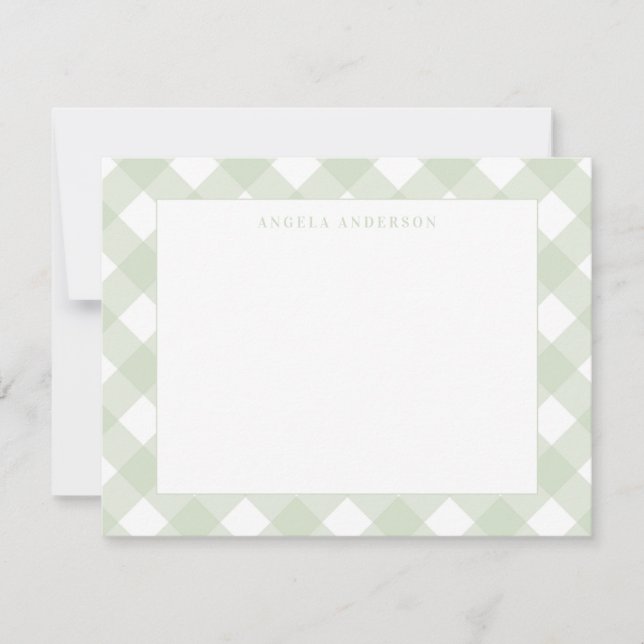 Modern Chic Pastel Mint Green Gingham Plaid Check Card (Front)
