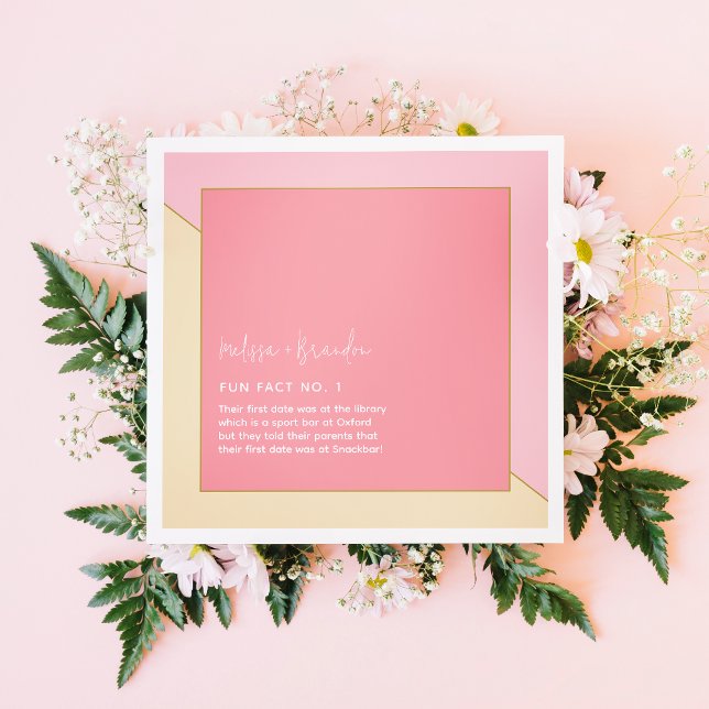 Modern Chic Pastel Pink Gold Wedding Fun Facts Napkin (Creator Uploaded)