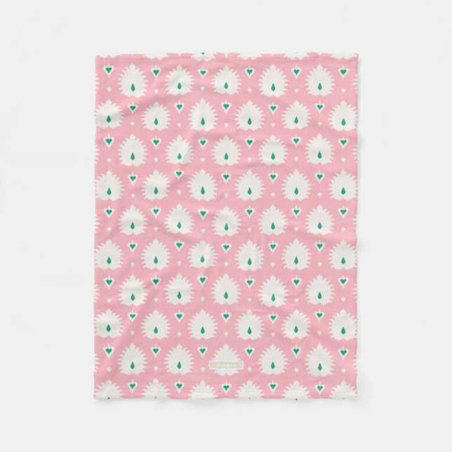 Modern chic pastel pink green ikat pattern fleece blanket (Front)