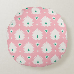 Modern chic pastel pink green ikat pattern round cushion
