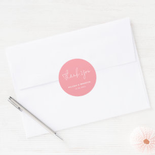 Modern Chic Pastel Pink Wedding Thank you Script Classic Round Sticker