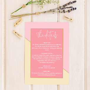 Modern Chic Pastel Pink & Yellow Wedding Details Enclosure Card