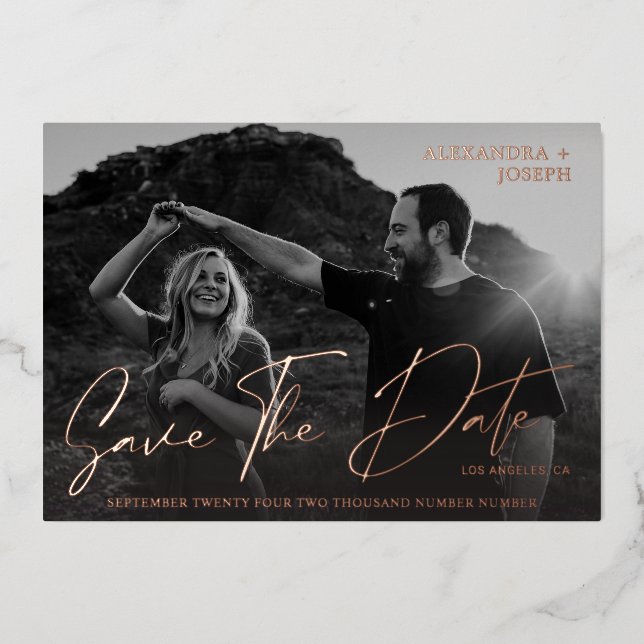 Modern Chic Photo BW Long Date Save the Date Full (Front)