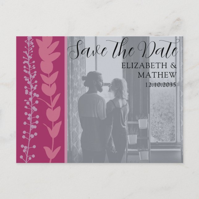 Modern Chic Photo & Foliage Save the Date Announcement Postcard (Front)