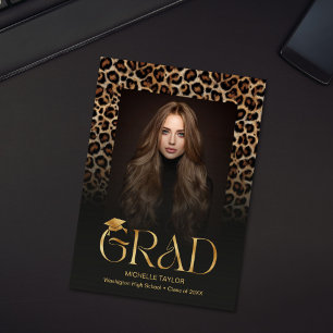 Modern Chic Photo Graduation Leopard Safari Announcement