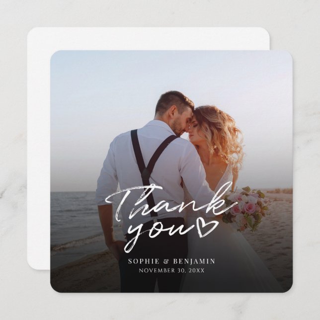 Modern Chic Photo Hand-Lettered Thank You Card (Front/Back)