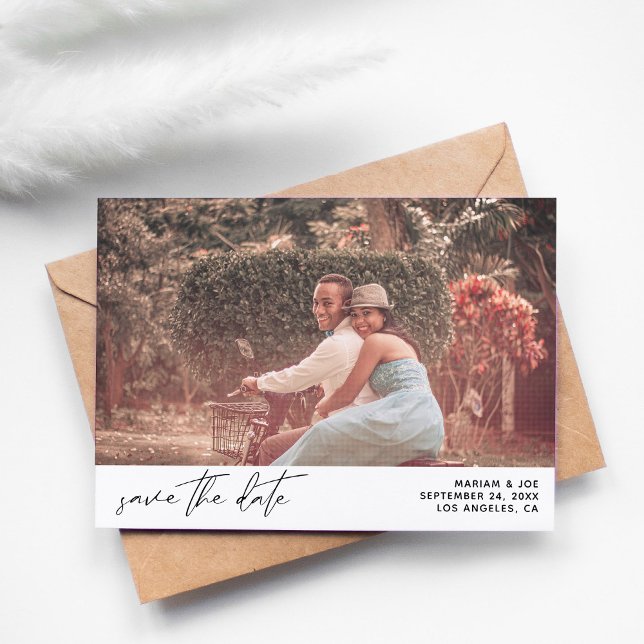 Modern Chic Photo Horizontal Save the Date White Invitation (Creator Uploaded)
