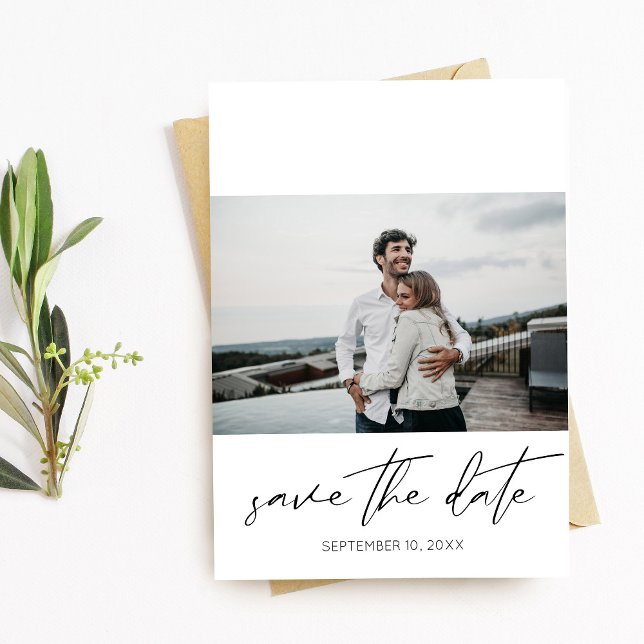Modern Chic Photo Landscape Save the Date White Invitation (Creator Uploaded)