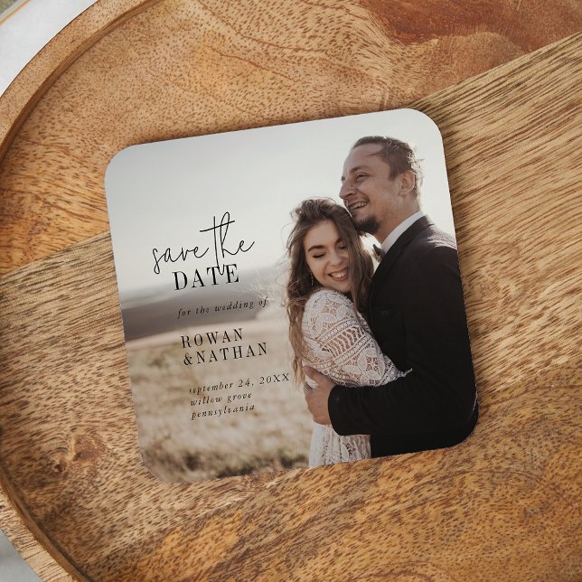 Modern Chic Photo Wedding Save the Date Coaster (Creator Uploaded)