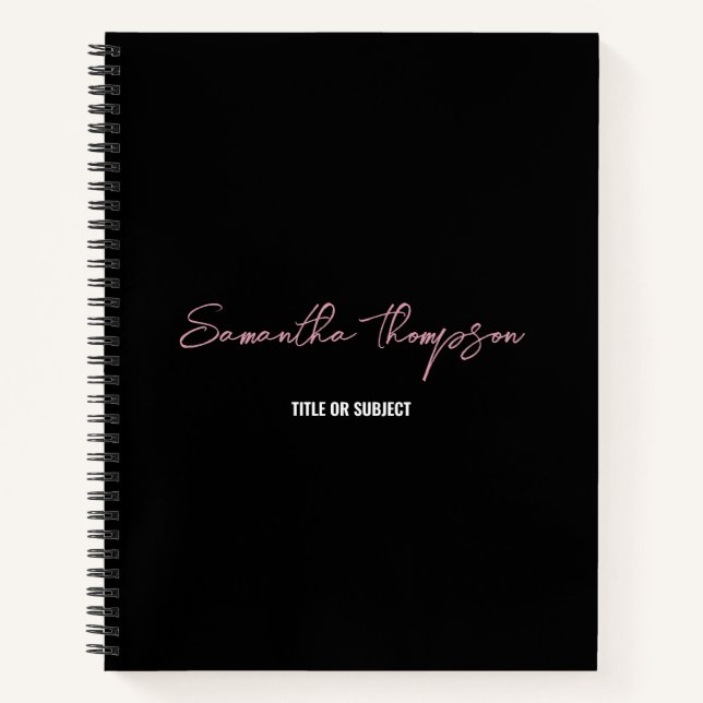 Modern Chic Pink Black Minimalist Script Notebook (Front)