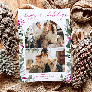 Modern Chic Pink Calligraphy Photo Holiday Card