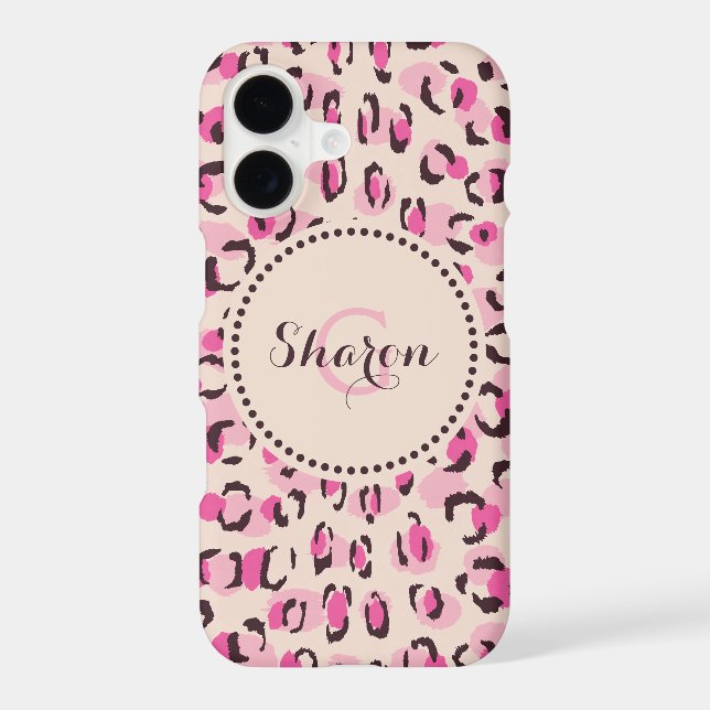 Modern chic pink cheetah print pattern monogram (Back)