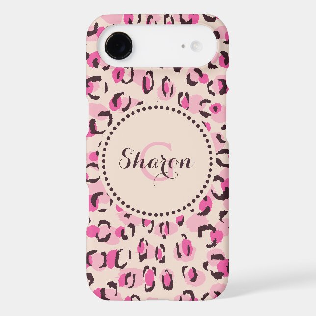 Modern chic pink cheetah print pattern monogram Case-Mate iPhone case (Back)