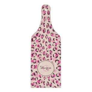 Modern chic pink cheetah print pattern monogram cutting board