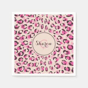 Modern chic pink cheetah print pattern monogram napkin