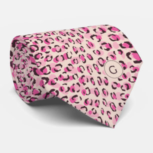 Modern chic pink cheetah print pattern monogram tie