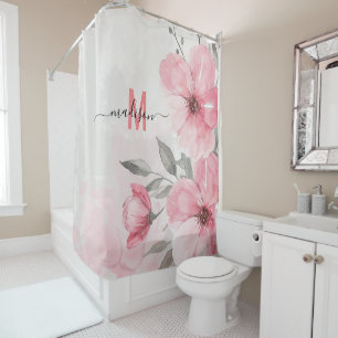 Modern Chic Pink Monogram Funny Script Wedding Shower Curtain