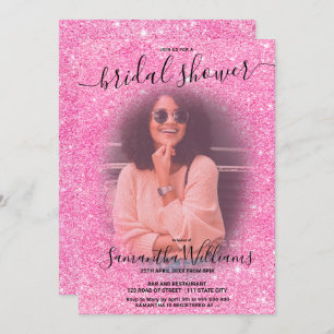 Modern chic pink pink glitter photo bridal shower invitation