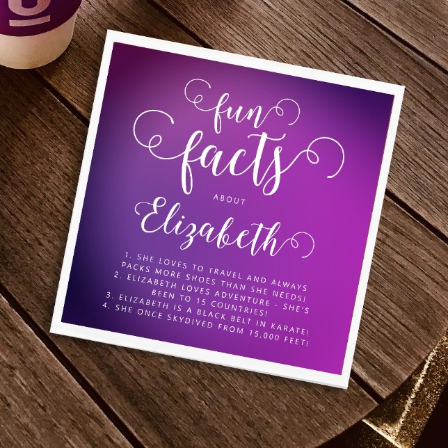 Modern Chic Pink Purple Gradient Fun Facts Lady  Napkin (Creator Uploaded)