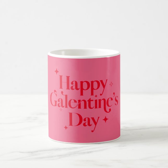 Modern Chic Pink Red Sparkle Happy Galentines Day Coffee Mug (Center)