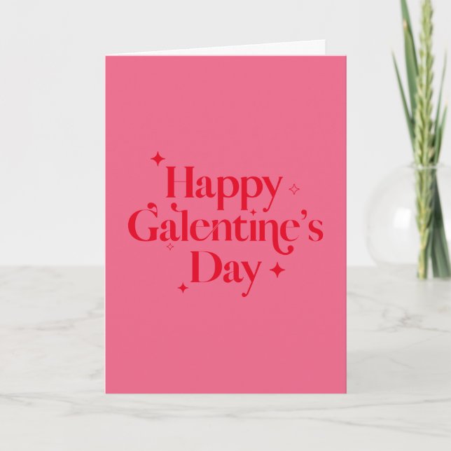 Modern Chic Pink Red Sparkle Happy Galentines Day Holiday Card (Front)