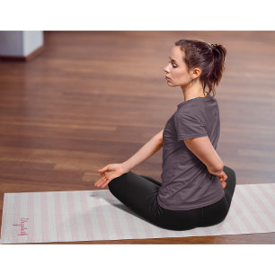 Modern Chic Pink Stripes Elegant Monogram Exercise Yoga Mat