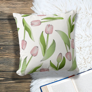 Modern Chic Pink Tulips Botanical Floral Pattern Cushion
