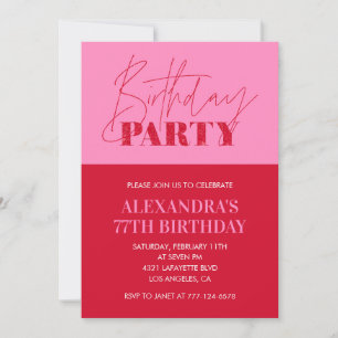 Modern Chic Pink Typography 77th birthday Party Invitation