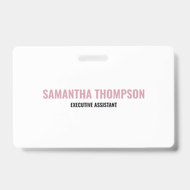 Modern Chic Pink, White & Black ID Badge (Front)
