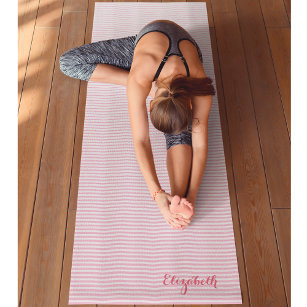 Modern Chic Pink White Stripes Monogram Exercise Yoga Mat