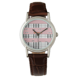 Modern Chic Plaid Black and White Women Watch