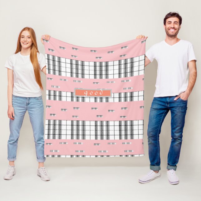  Modern Chic Plaid Pink  & White Fleece Blanket (In Situ)