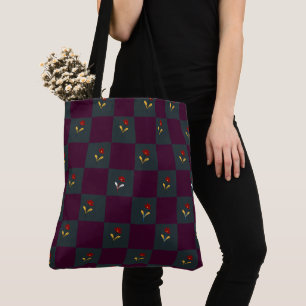 Modern Chic Plaid With Flower Tote Bag