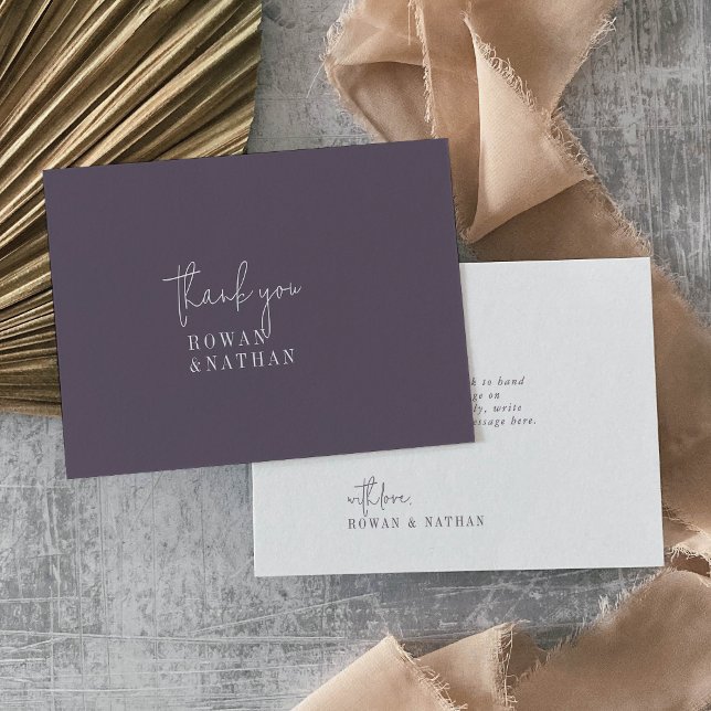 Modern Chic Plum Purple Flat Wedding Thank You Card (Creator Uploaded)