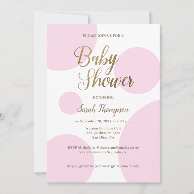 Modern Chic Polka dot pink Gold  Baby Shower  Invitation (Front)