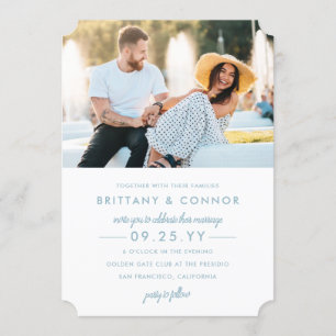 Modern Chic Powder Blue and White Photo Wedding Invitation