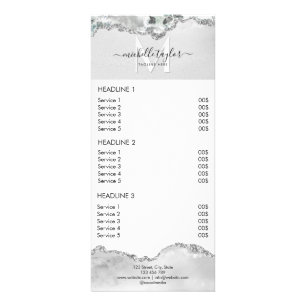 Modern Chic Price List Service Monogram Silver Rack Card